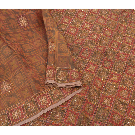 Sanskriti Vintage Indian Sarees Pure Organza Silk Hand Beaded Woven Sari Sustainable Fabric