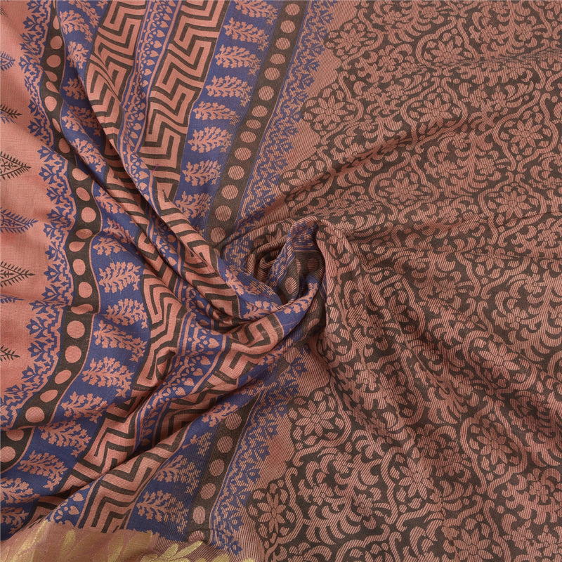 Sanskriti Vintage Peach Sarees Cotton Silk Printed & Woven Craft Sari Sustainable Fabric