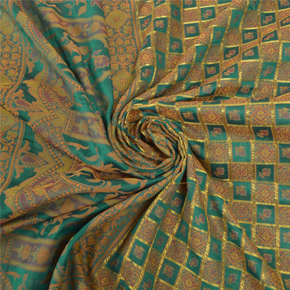 Sanskriti Vintage Rama Green Sarees Blend Georgette Hand- Woven Sari Sustainable Fabric