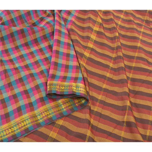 Sanskriti Vintage Multicolor Sarees Art Silk Printed Craft Sustainable Fabric 5 Yard Sari
