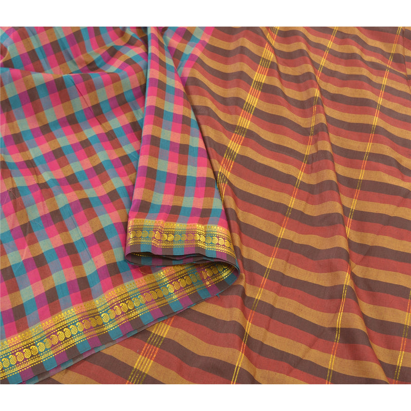 Sanskriti Vintage Multicolor Sarees Art Silk Printed Craft Sustainable Fabric 5 Yard Sari