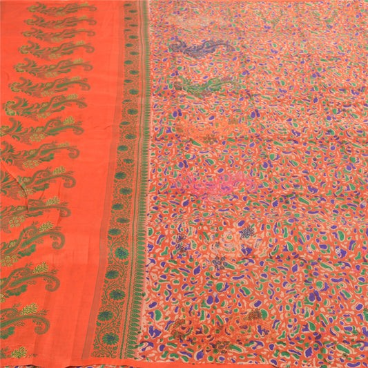Sanskriti Vintage Orange Indian Sarees Pure Silk Handwoven Sari Craft Sustainable Fabric