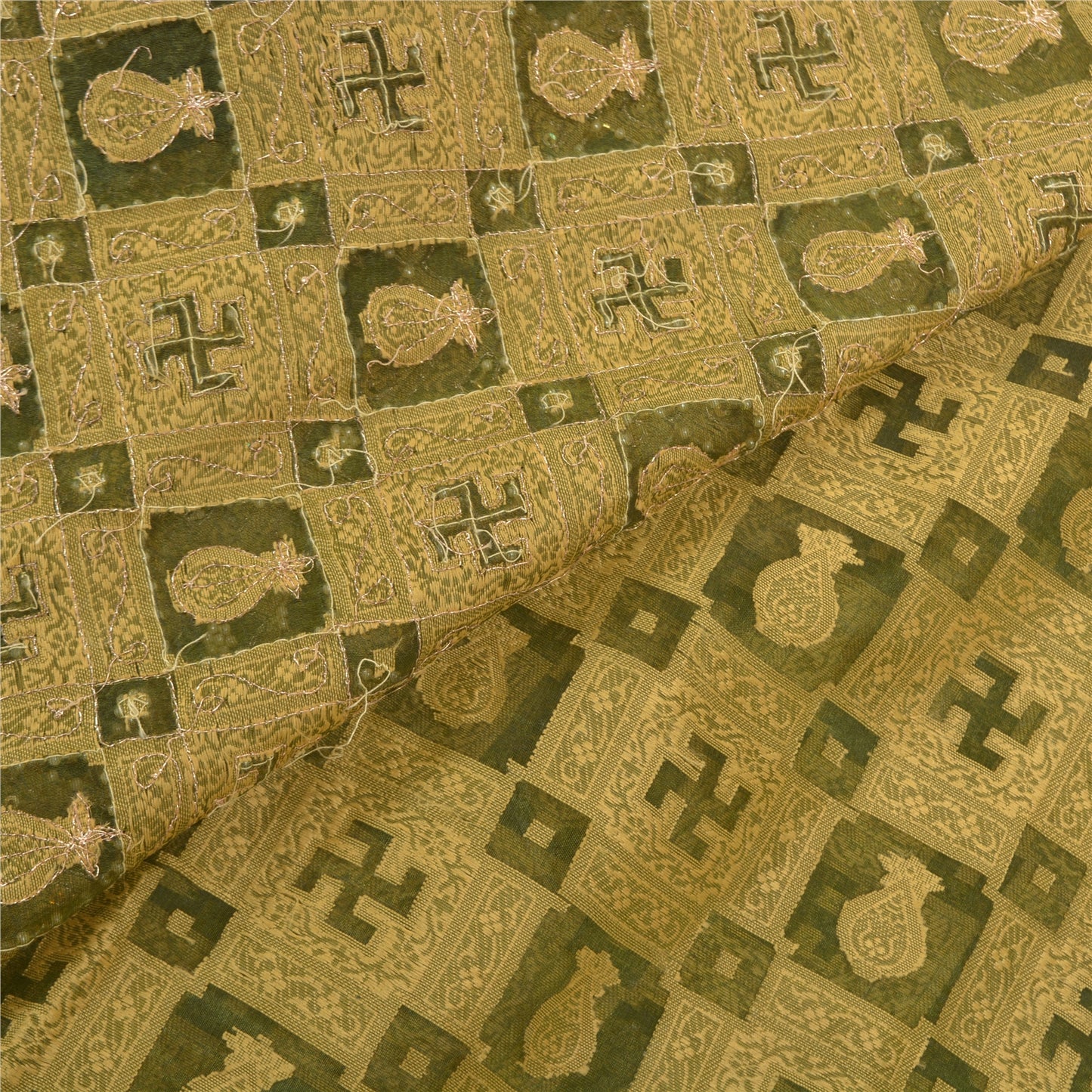 Sanskriti Vintage Green Sarees Pure Organza Silk Beaded Premium Sari Sustainable Fabric