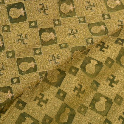 Sanskriti Vintage Green Sarees Pure Organza Silk Beaded Premium Sari Sustainable Fabric