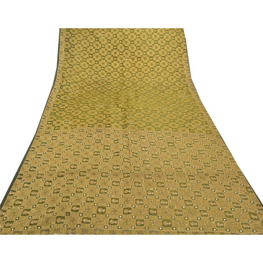 Sanskriti Vintage Green Sarees Pure Organza Silk Beaded Premium Sari Sustainable Fabric