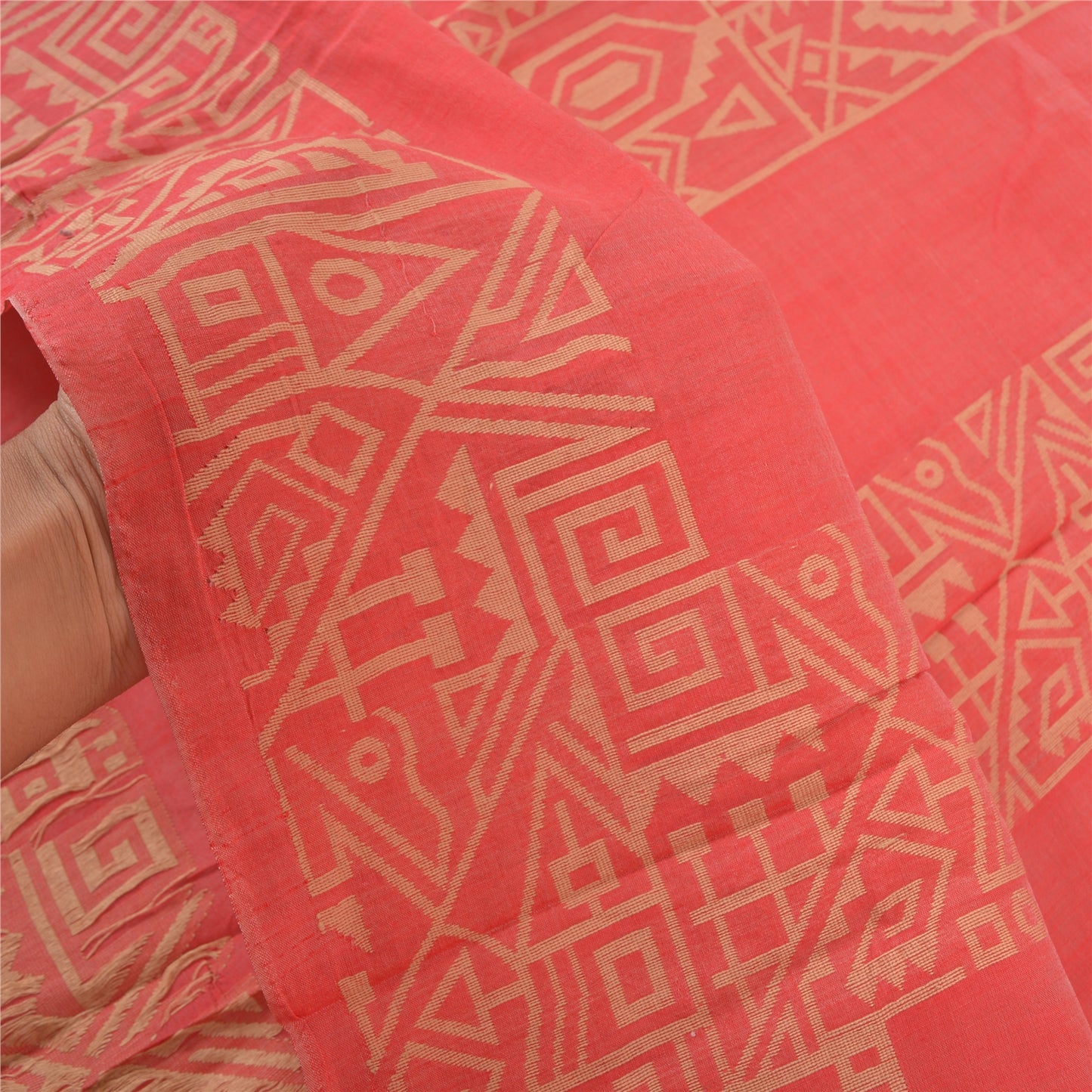 Sanskriti Vintage Hand-Woven Cotton Silk Sarees Pink Premium Indian Sari Sustainable Fabric