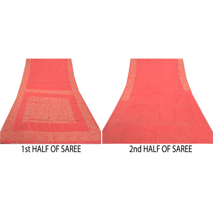 Sanskriti Vintage Hand-Woven Cotton Silk Sarees Pink Premium Indian Sari Sustainable Fabric