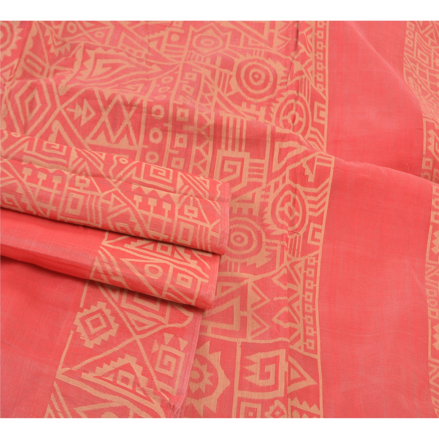 Sanskriti Vintage Hand-Woven Cotton Silk Sarees Pink Premium Indian Sari Sustainable Fabric