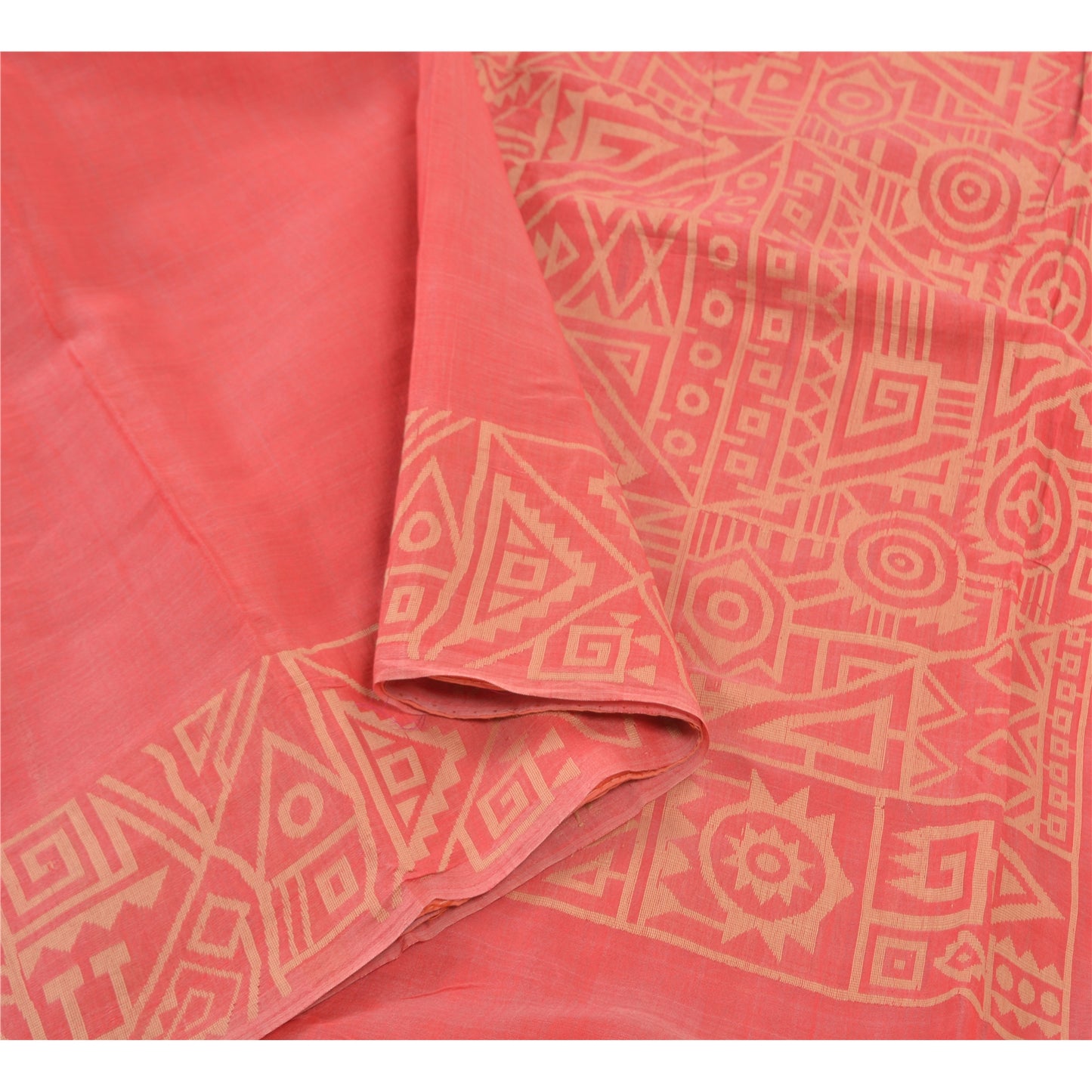 Sanskriti Vintage Hand-Woven Cotton Silk Sarees Pink Premium Indian Sari Sustainable Fabric