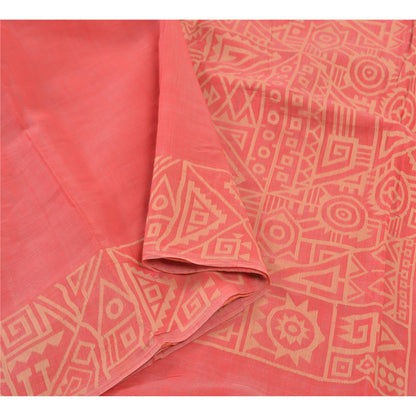 Sanskriti Vintage Hand-Woven Cotton Silk Sarees Pink Premium Indian Sari Sustainable Fabric