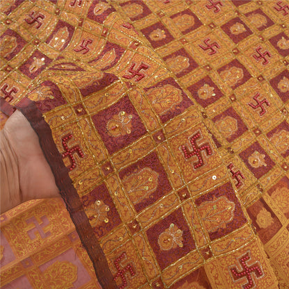 Санскритские винтажные сари из чистой органзы из шелка, расшитого вручную бисером, премиальное сари из экологически чистой ткани