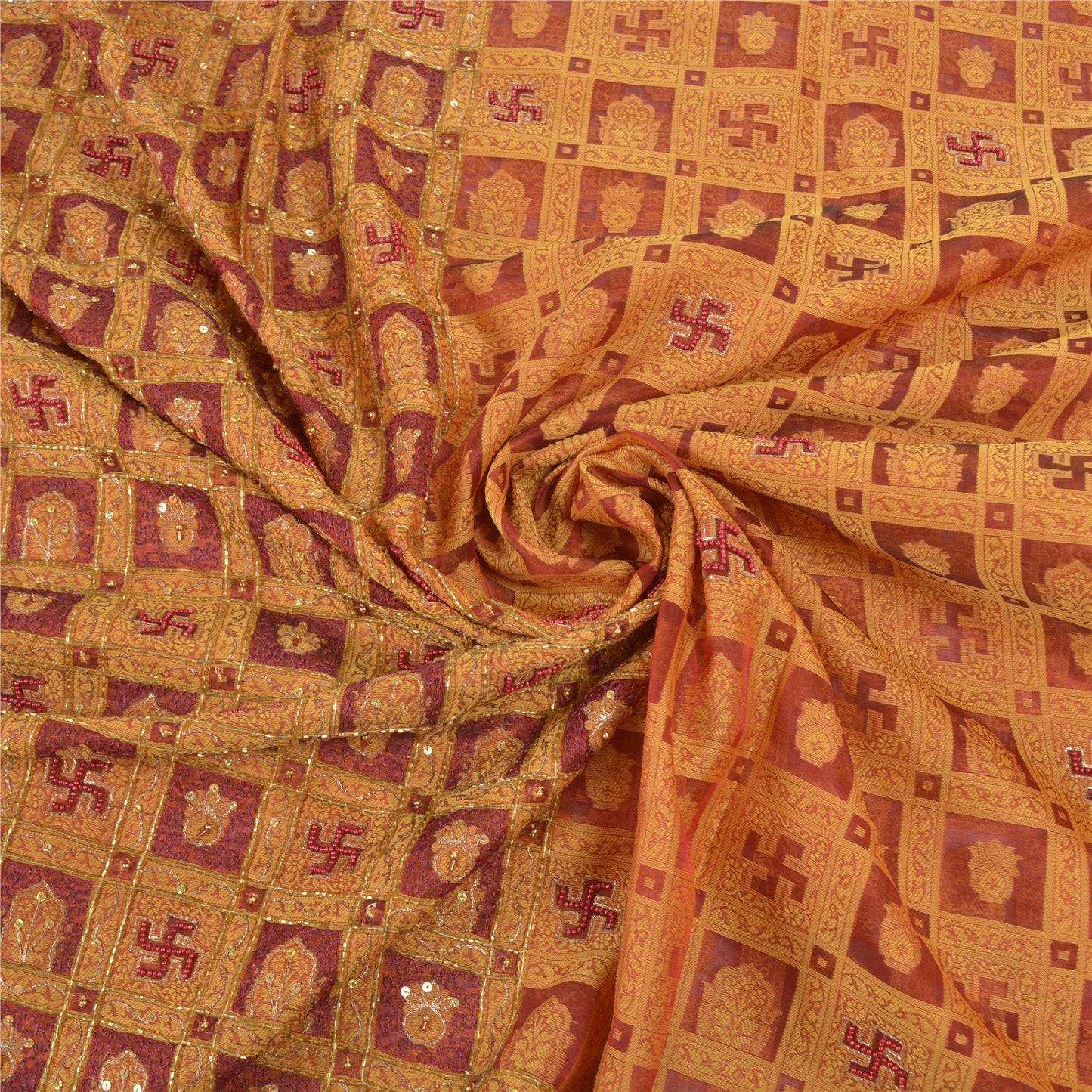 Санскритские винтажные сари из чистой органзы из шелка, расшитого вручную бисером, премиальное сари из экологически чистой ткани