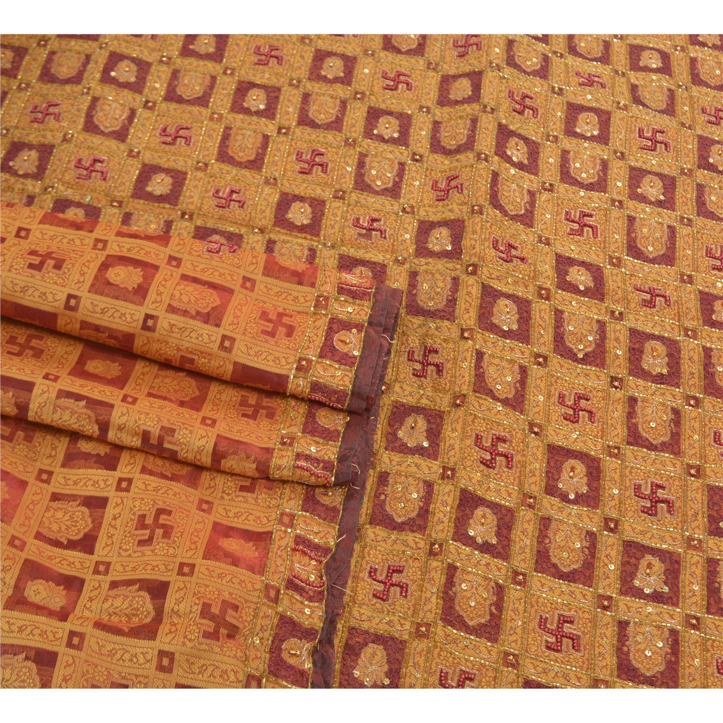 Санскритские винтажные сари из чистой органзы из шелка, расшитого вручную бисером, премиальное сари из экологически чистой ткани