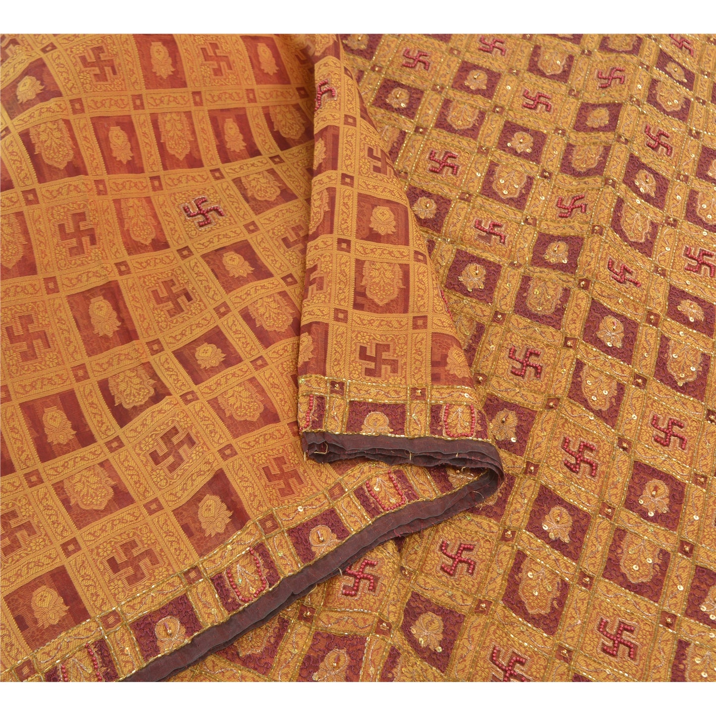 Санскритские винтажные сари из чистой органзы из шелка, расшитого вручную бисером, премиальное сари из экологически чистой ткани