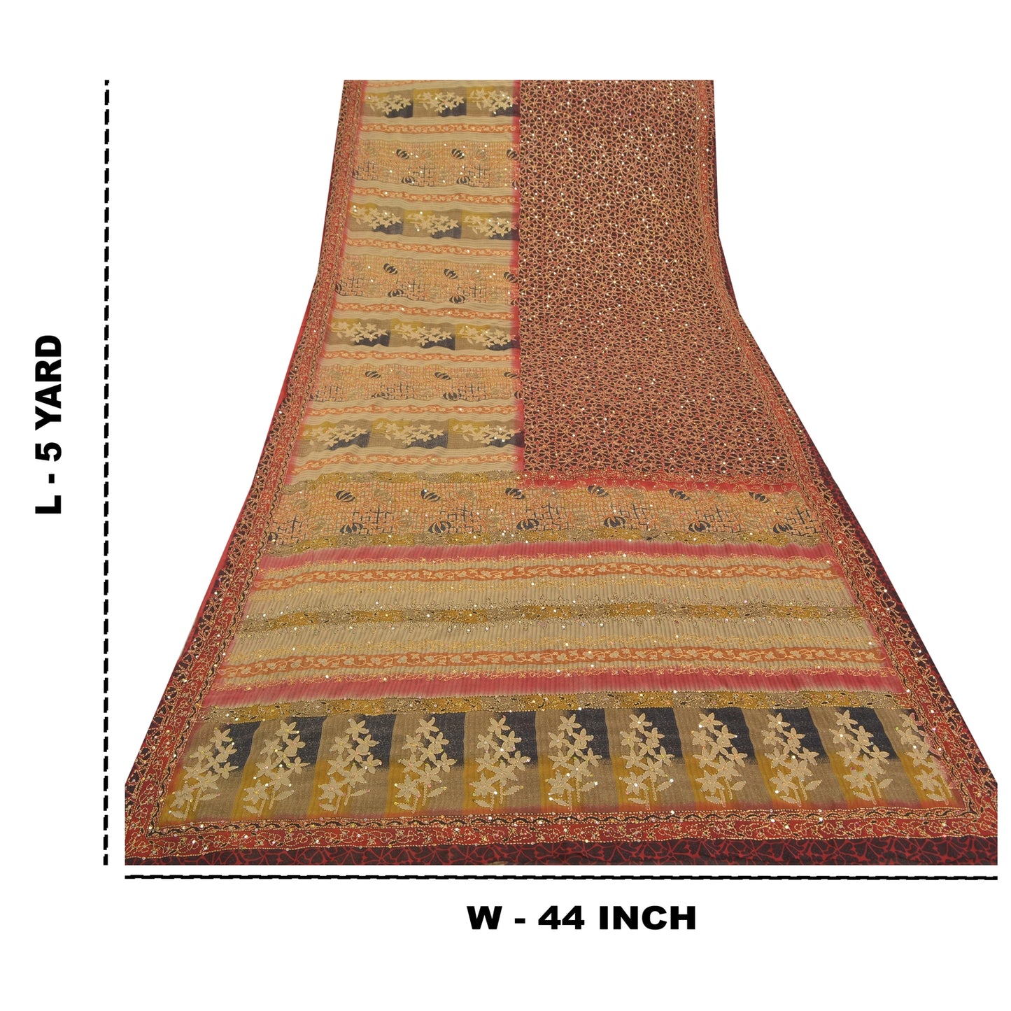 Sanskriti Vintage Indian Sarees Georgette Premium Sari Hand Beaded Kantha Sustainable Fabric