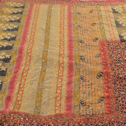 Sanskriti Vintage Indian Sarees Georgette Premium Sari Hand Beaded Kantha Sustainable Fabric