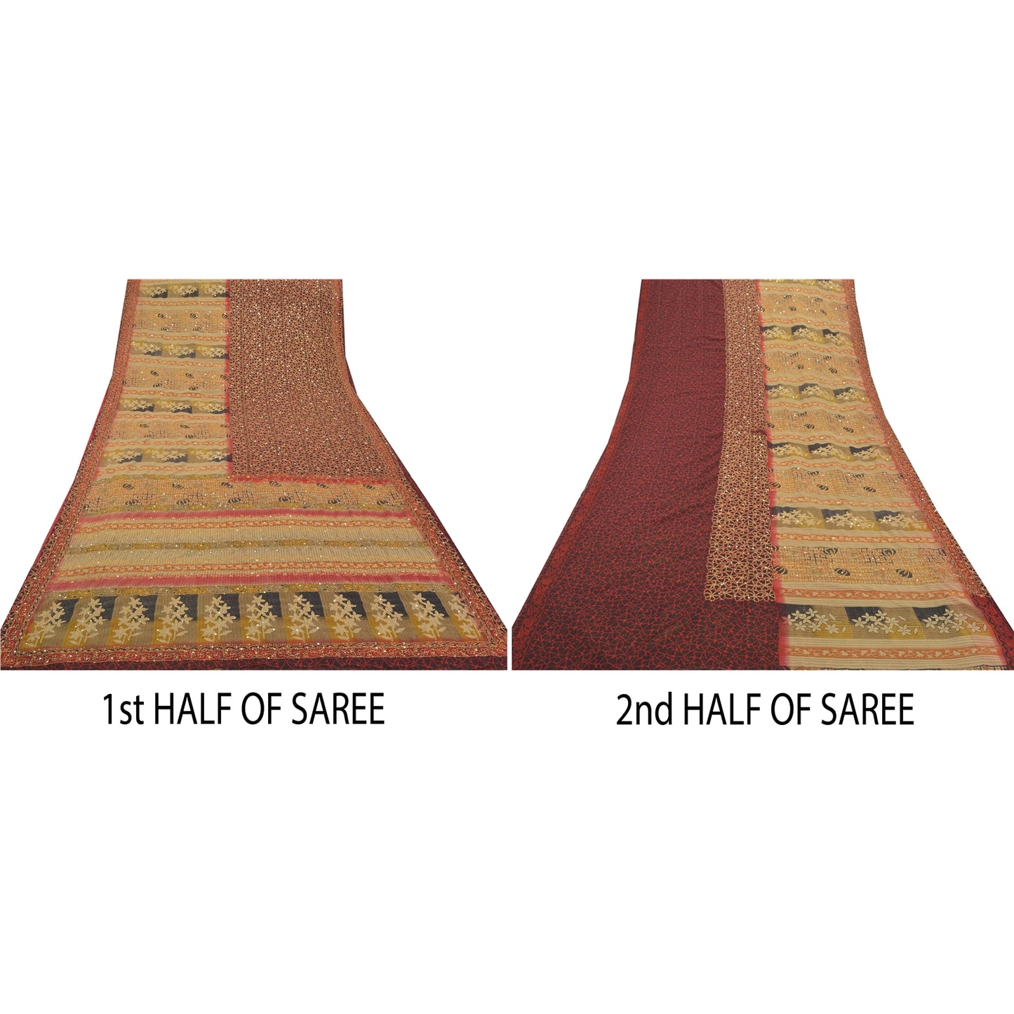 Sanskriti Vintage Indian Sarees Georgette Premium Sari Hand Beaded Kantha Sustainable Fabric