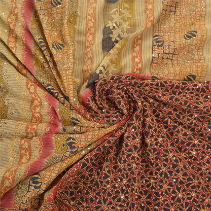 Sanskriti Vintage Indian Sarees Georgette Premium Sari Hand Beaded Kantha Sustainable Fabric