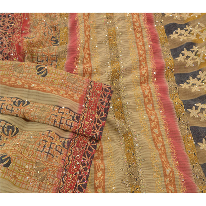 Sanskriti Vintage Indian Sarees Georgette Premium Sari Hand Beaded Kantha Sustainable Fabric