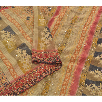 Sanskriti Vintage Indian Sarees Georgette Premium Sari Hand Beaded Kantha Sustainable Fabric