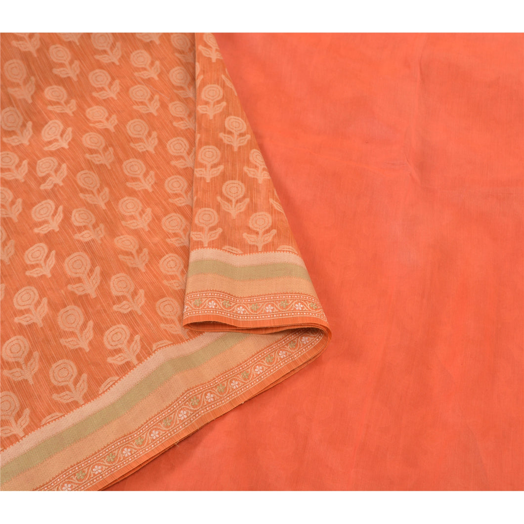 Sanskriti Vintage Orange Sarees Pure Silk Woven Premium Sari 5 Yard Fabric