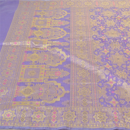 Sanskriti Vintage Purple Sarees Art Silk Hand-Woven Premium Sari 5 Yard Sustainable Fabric