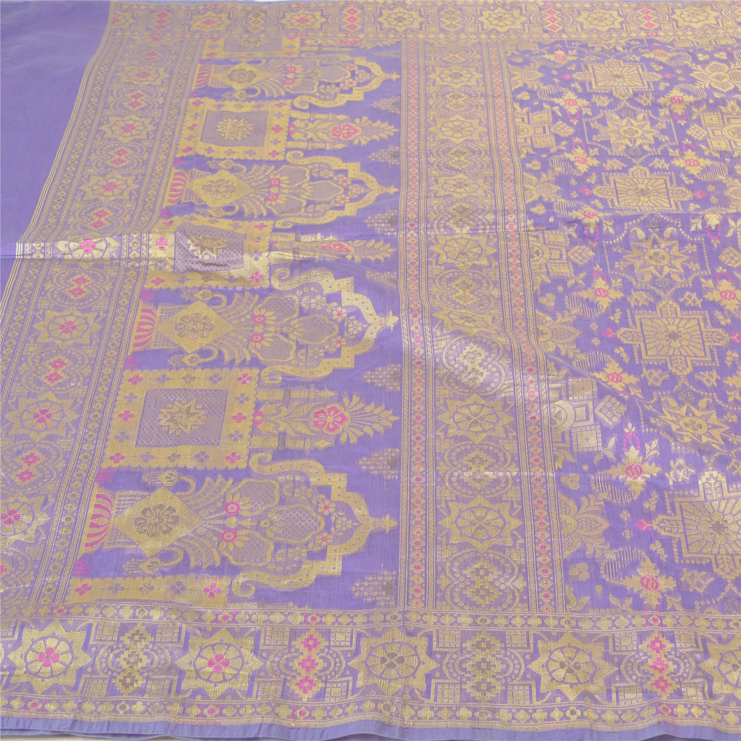 Sanskriti Vintage Purple Sarees Art Silk Hand-Woven Premium Sari 5 Yard Fabric
