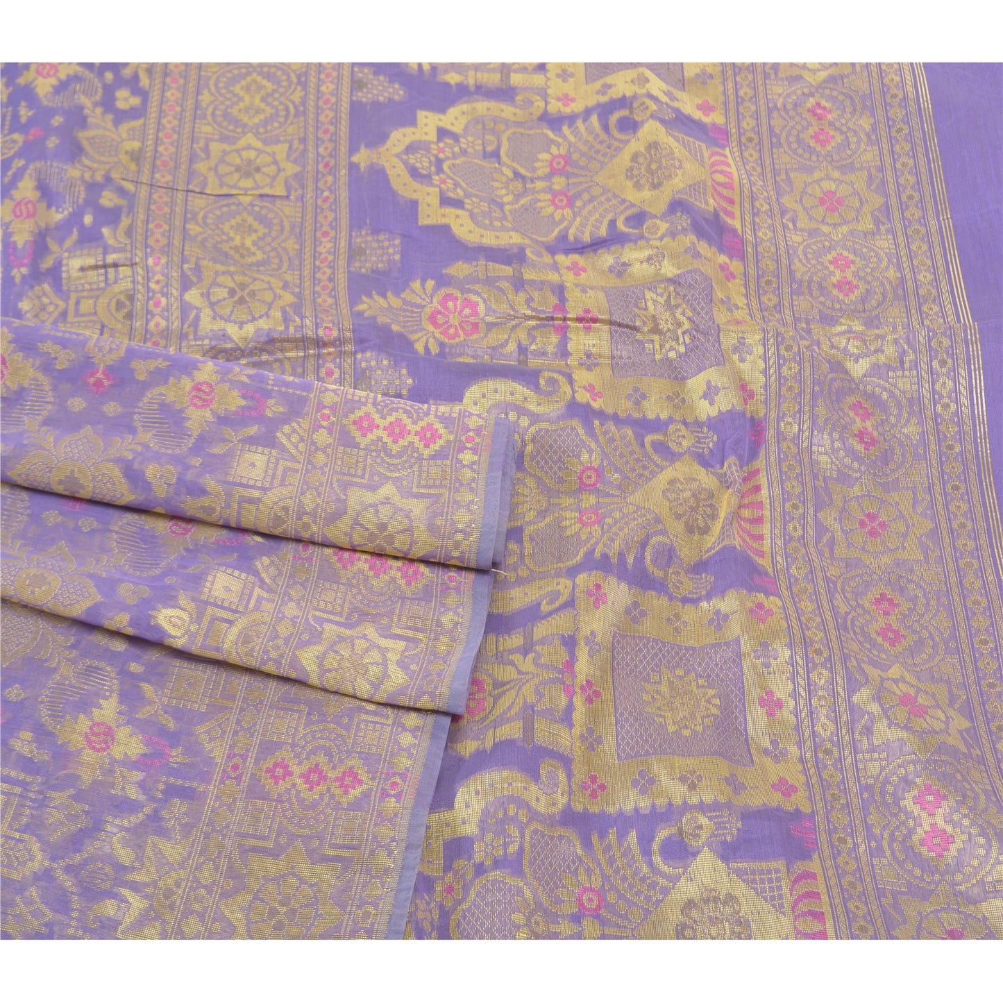 Санскритские винтажные фиолетовые сари из искусственного шелка ручной работы, премиальное сари, 5 ярдов, устойчивая ткань