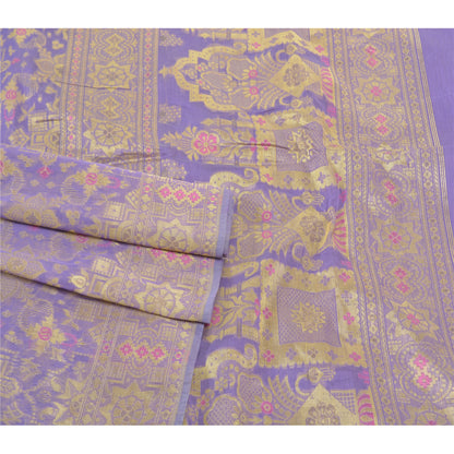 Санскритские винтажные фиолетовые сари из искусственного шелка ручной работы, премиальное сари, 5 ярдов, устойчивая ткань