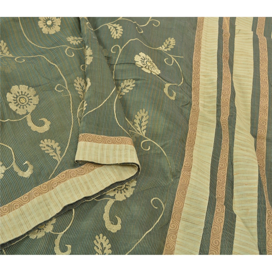 Sanskriti Vintage Green Sarees 100% Pure Silk Embroidered Kota Sari Fabric