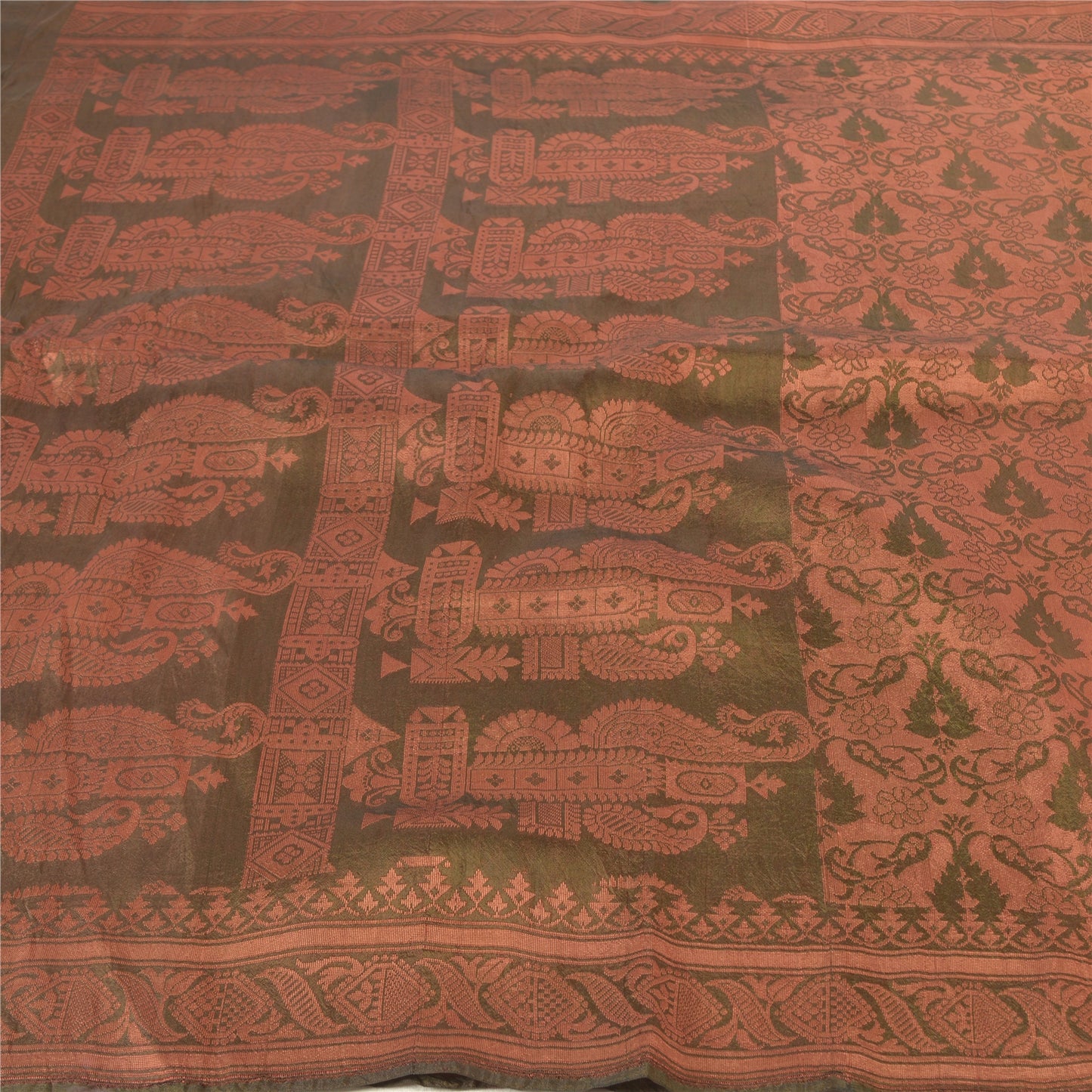 Санскритские винтажные зеленые сари из смеси шелка ручной работы этническое сари устойчивая ткань