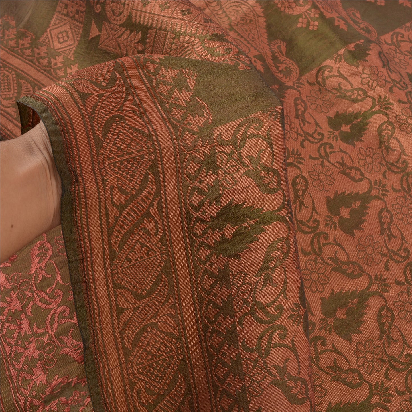 Санскритские винтажные зеленые сари из смеси шелка ручной работы этническое сари устойчивая ткань