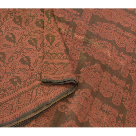 Санскритские винтажные зеленые сари из смеси шелка ручной работы этническое сари устойчивая ткань