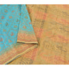 Sanskriti Vintage Turquoise Sarees Pure Silk Hand-Woven Premium Sari Sustainable Fabric