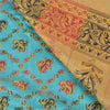 Sanskriti Vintage Turquoise Sarees Pure Silk Hand-Woven Premium Sari Sustainable Fabric