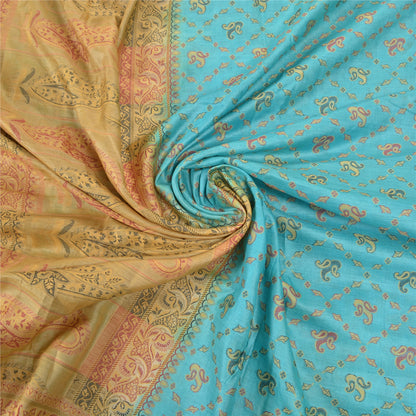 Sanskriti Vintage Turquoise Sarees Pure Silk Hand-Woven Premium Sari Sustainable Fabric