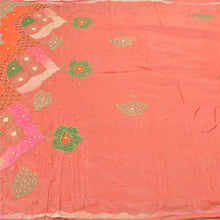 Load image into Gallery viewer, Sanskriti Vintage Peach Sarees 100% Pure Silk Hand Beaded Sari Craft Fabric
