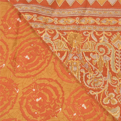 Sanskriti Vintage Orange Sarees Pure Silk Sari Hand Beaded Kantha 5 Yard Sustainable Fabric
