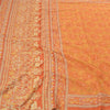 Sanskriti Vintage Orange Sarees Pure Silk Sari Hand Beaded Kantha 5 Yard Sustainable Fabric