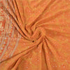 Sanskriti Vintage Orange Sarees Pure Silk Sari Hand Beaded Kantha 5 Yard Sustainable Fabric
