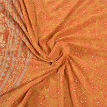Load image into Gallery viewer, Sanskriti Vintage Orange Sarees Pure Silk Sari Hand Beaded Kantha 5 Yard Fabric
