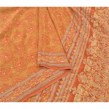 Load image into Gallery viewer, Sanskriti Vintage Orange Sarees Pure Silk Sari Hand Beaded Kantha 5 Yard Fabric
