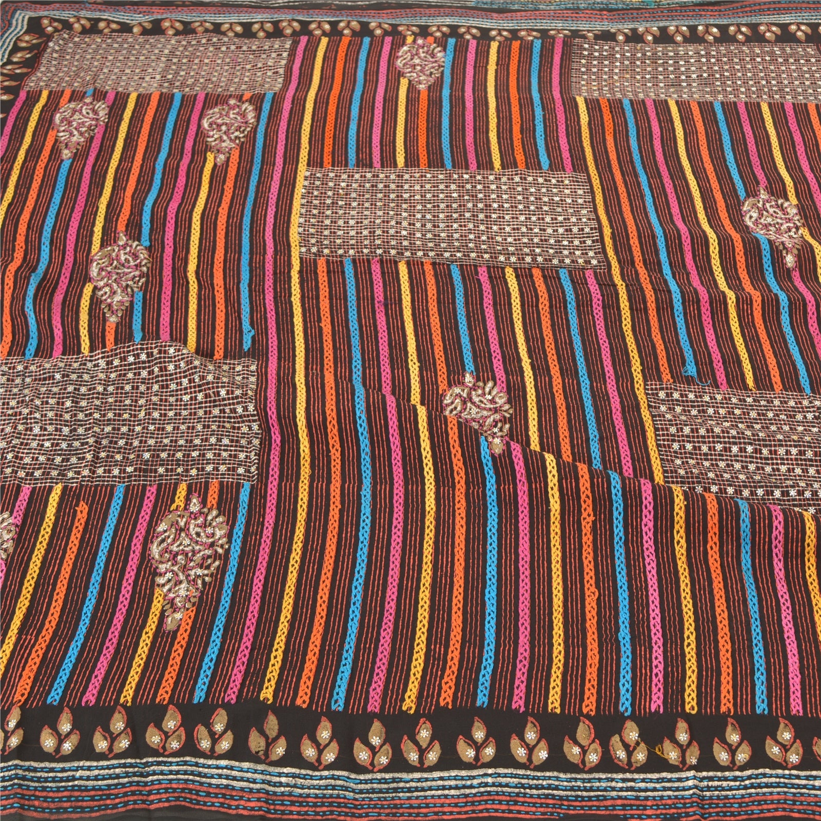 Sanskriti Vintage Sarees Blandet Georgette Håndperlet Kulturelt Håndværk Sari Bæredygtigt Stoff