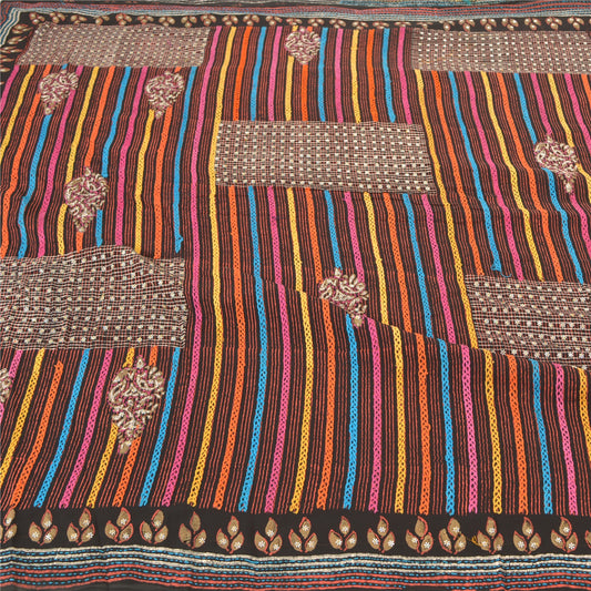 Санскритские винтажные сари из смеси жоржета, расшитые вручную бисером, культурное ремесло, сари, устойчивая ткань