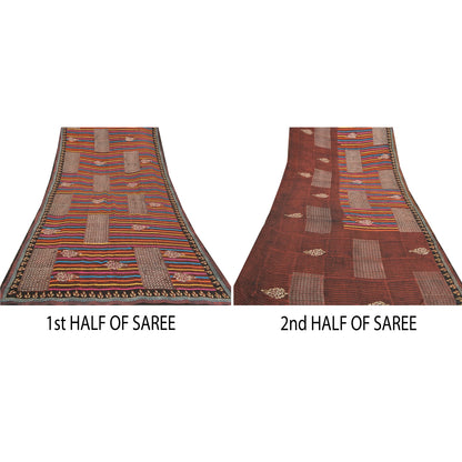 Sanskriti Vintage Sarees Blend Georgette Hand Beaded Cultural Craft Sari Sustainable Fabric