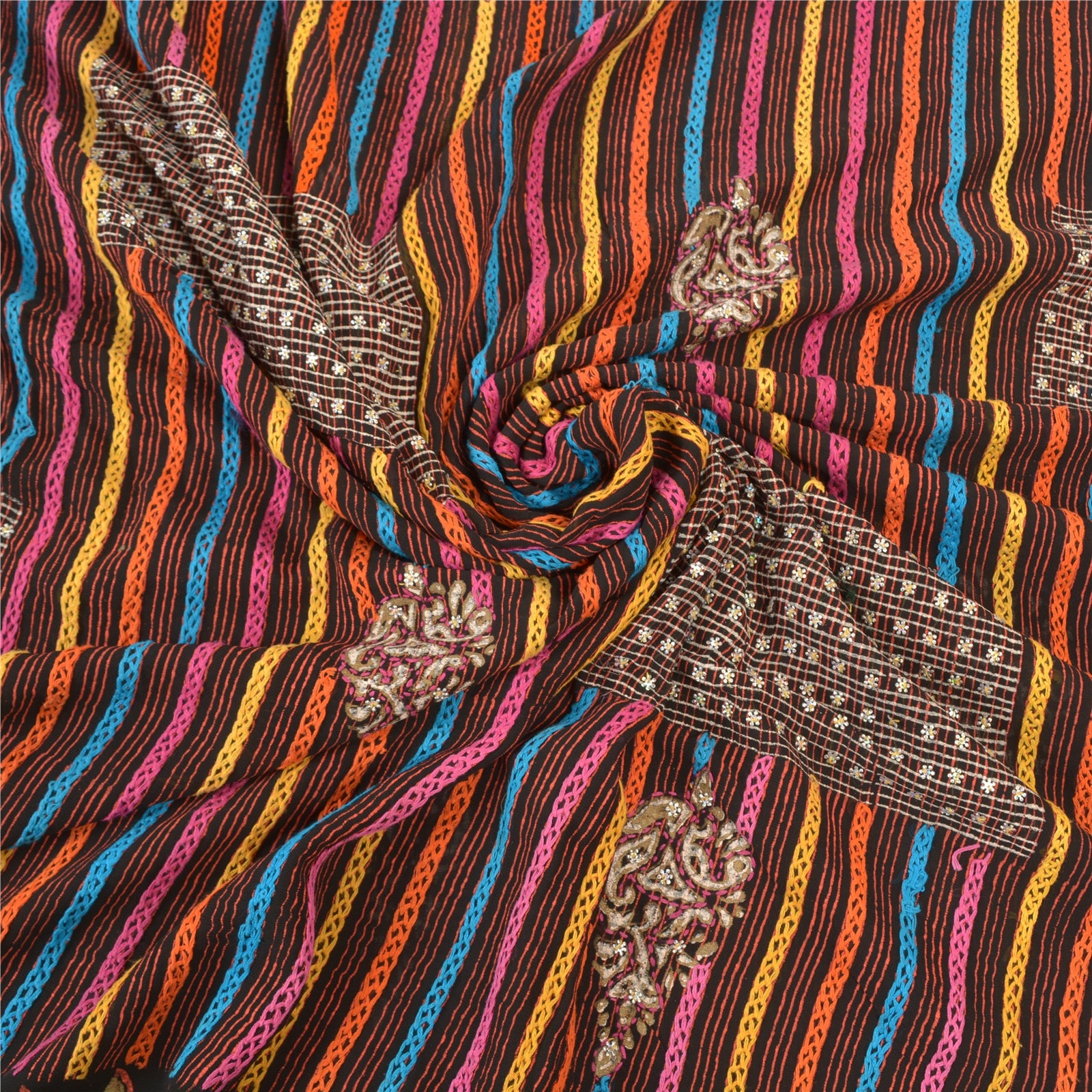 Sanskriti Vintage Sarees Blandet Georgette Håndperlet Kulturelt Håndværk Sari Bæredygtigt Stoff