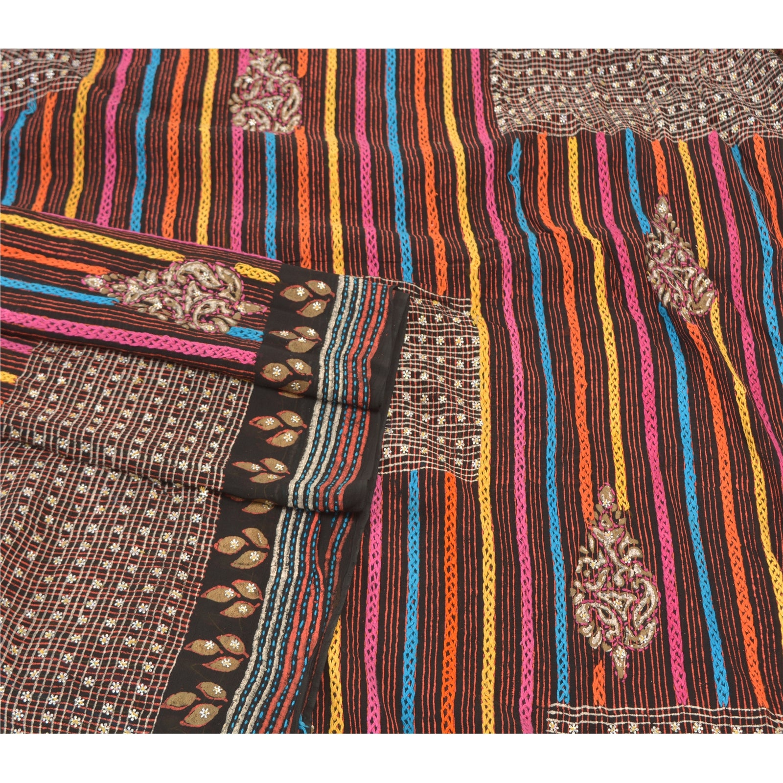 Sanskriti Vintage Sarees Blandet Georgette Håndperlet Kulturelt Håndværk Sari Bæredygtigt Stoff