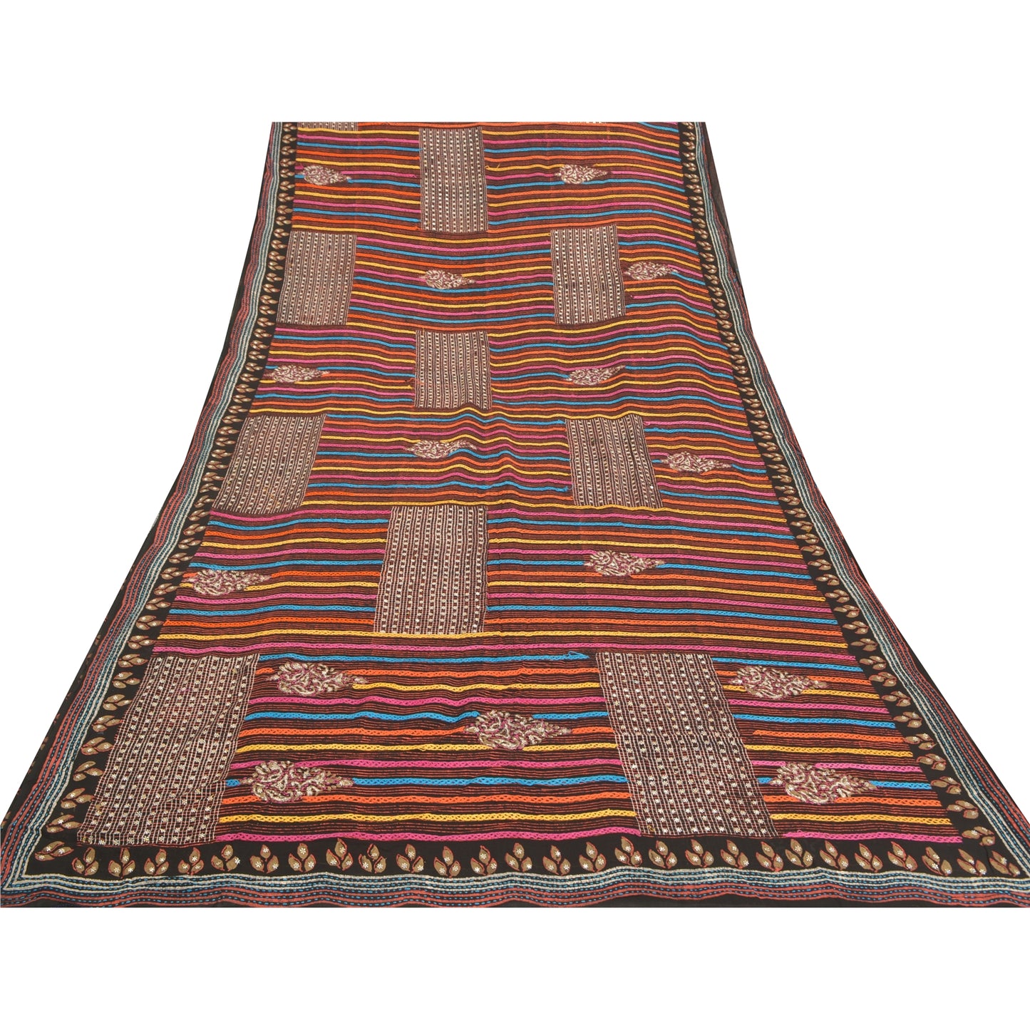 Sanskriti Vintage Sarees Blend Georgette Hand Beaded Cultural Craft Sari Sustainable Fabric