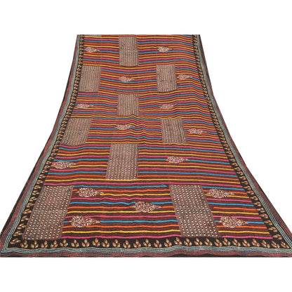 Sanskriti Vintage Sarees Blend Georgette Hand Beaded Cultural Craft Sari Sustainable Fabric