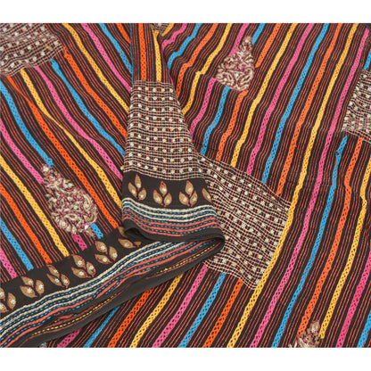 Sanskriti Vintage Sarees Blend Georgette Hand Beaded Cultural Craft Sari Sustainable Fabric